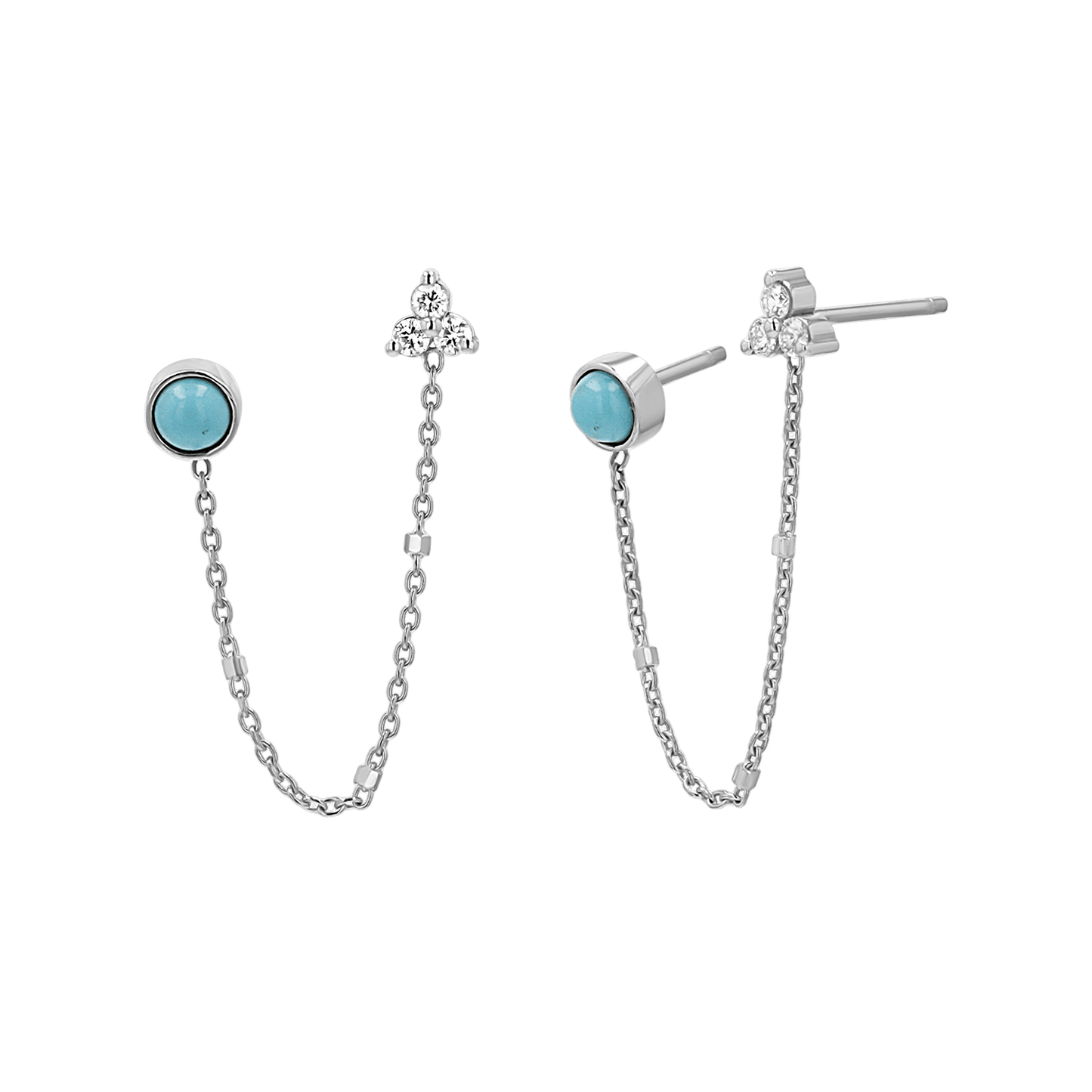 Turquoise & Diamond Duo Drop Earring - Lotus Diamond