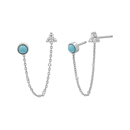 Turquoise & Diamond Duo Drop Earring - Lotus Diamond