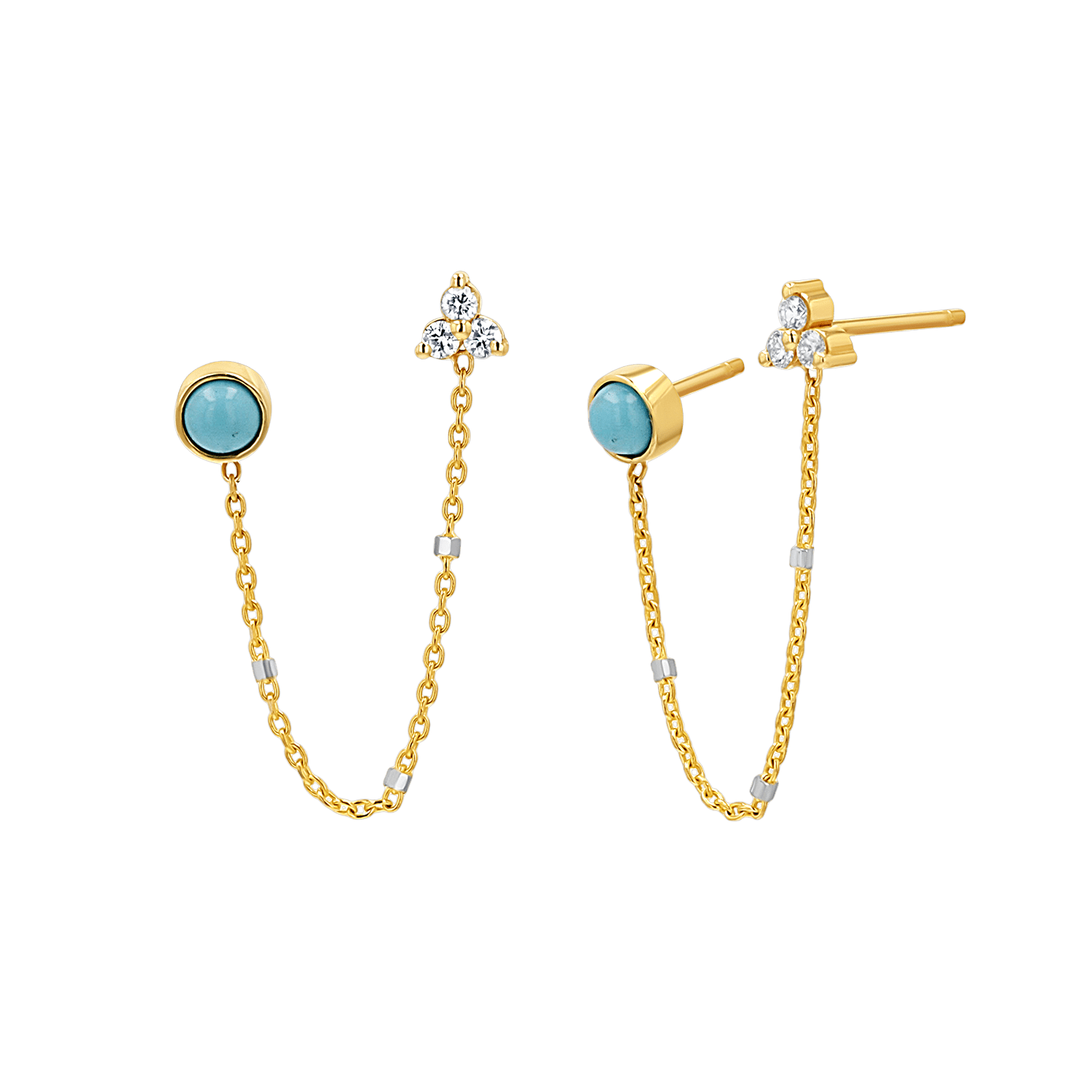 Turquoise & Diamond Duo Drop Earring - Lotus Diamond