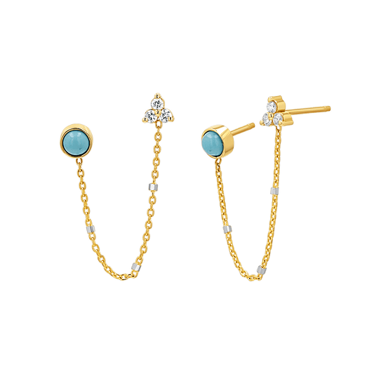 Turquoise & Diamond Duo Drop Earring - Lotus Diamond