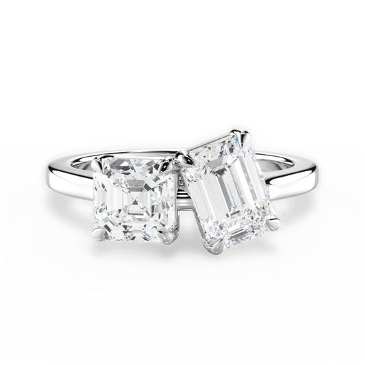 Two Stone Asscher Diamond Engagement Ring - Lotus Diamond