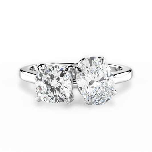 Two Stone Cushion Diamond Engagement Ring - Lotus Diamond