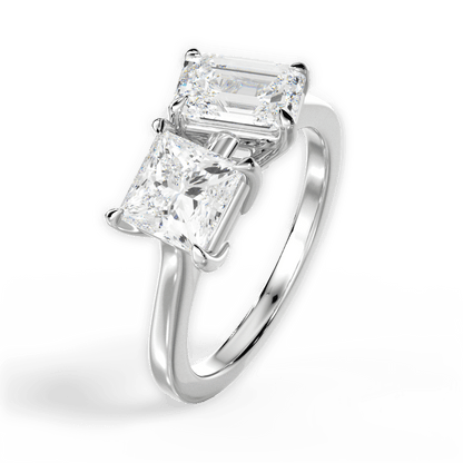 Two Stone Princess Diamond Engagement Ring - Lotus Diamond