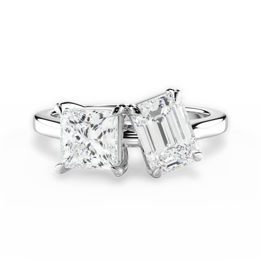 Two Stone Princess Lab Diamond Engagement Ring - Lotus Diamond