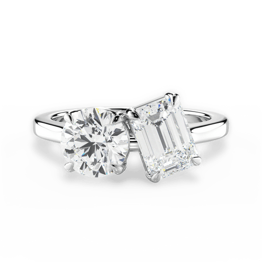 Two Stone Round Diamond Engagement Ring - Lotus Diamond