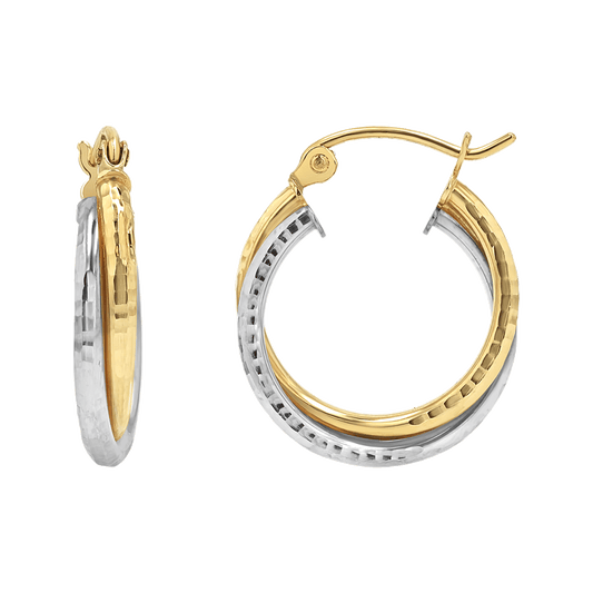 Two - Tone Double Hoop Earrings - Lotus Diamond