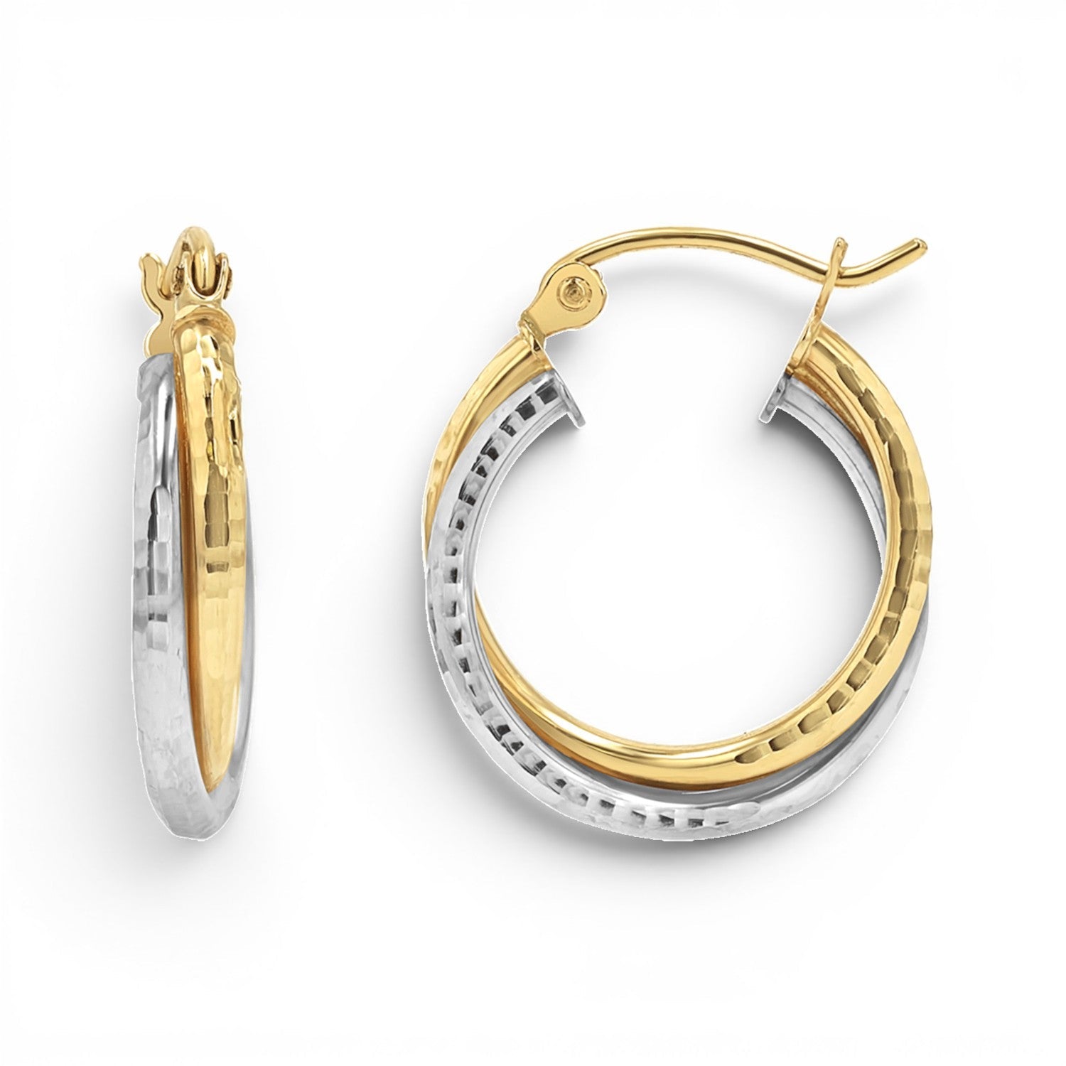 Two - Tone Double Hoop Earrings - Lotus Diamond