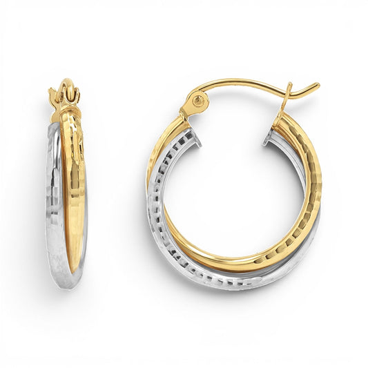 Two - Tone Double Hoop Earrings - Lotus Diamond