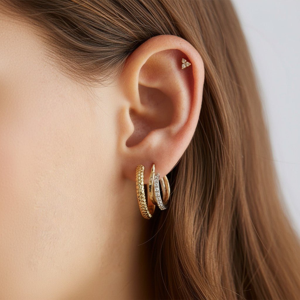 Two - Tone Double Hoop Earrings - Lotus Diamond