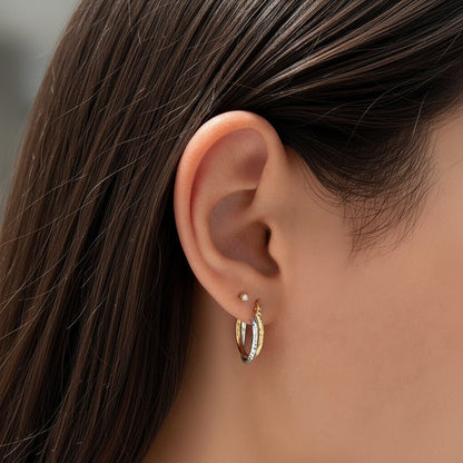 Two - Tone Double Hoop Earrings - Lotus Diamond