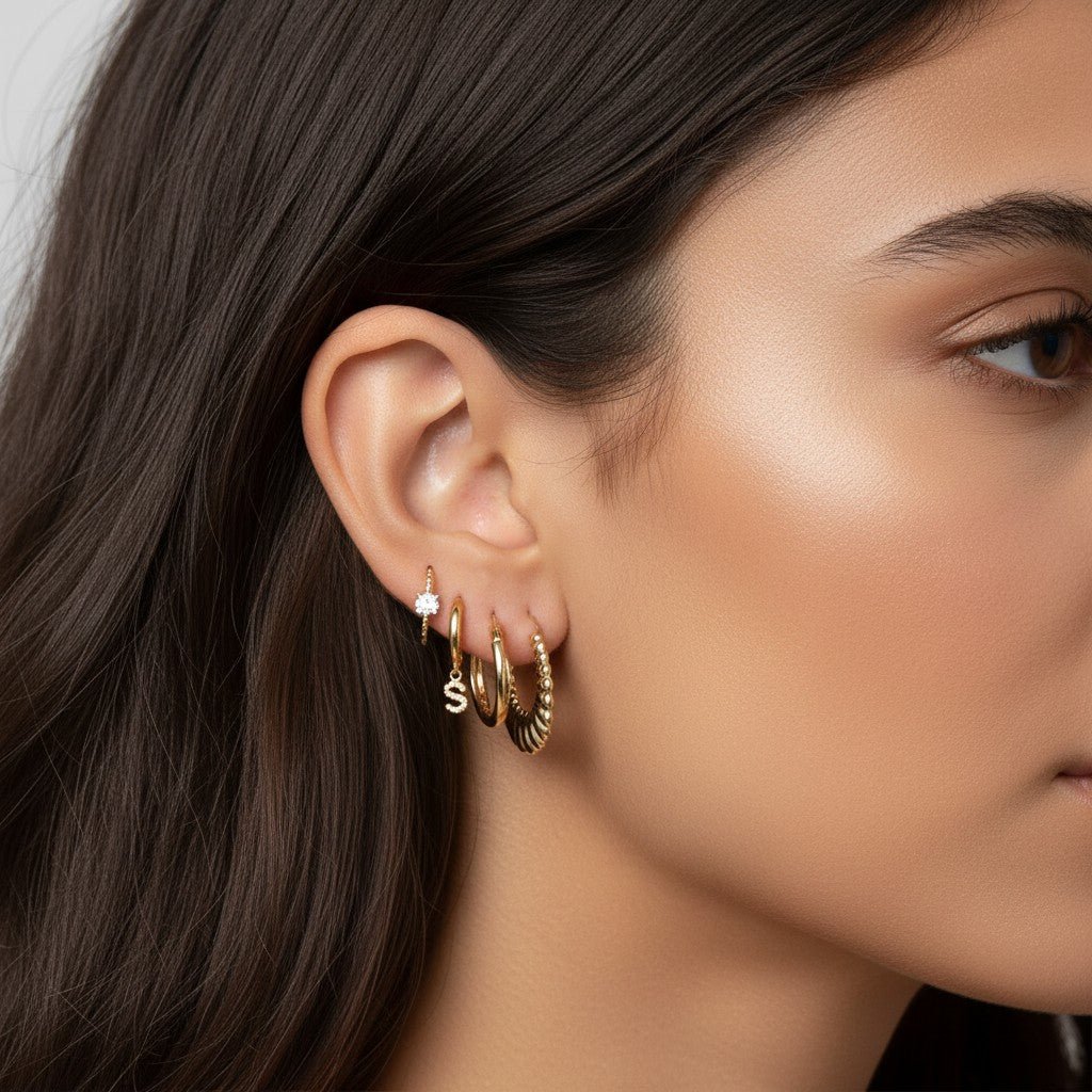 Two - Tone Double Hoop Earrings - Lotus Diamond