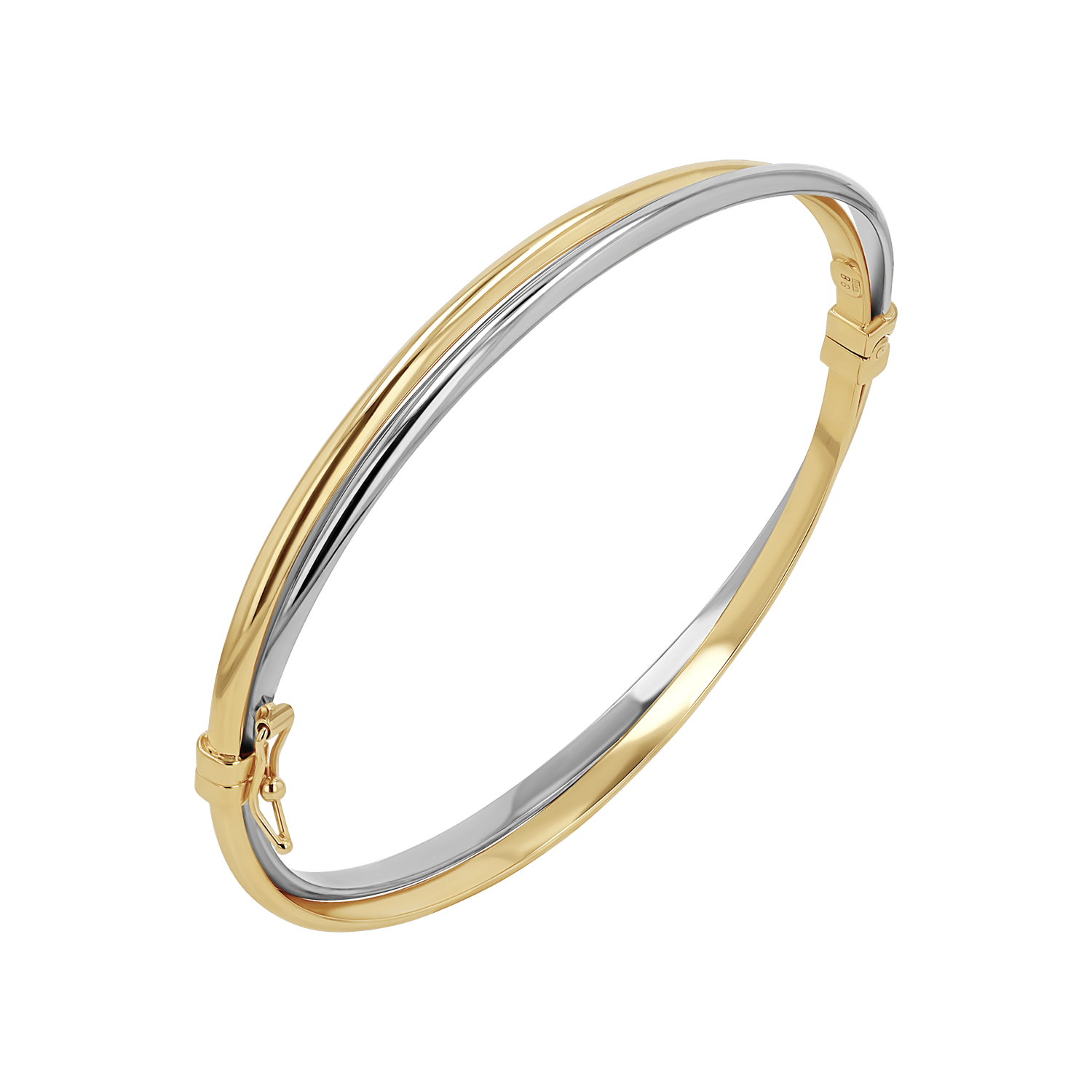 Two Tone Hinged Bangle (6mm) - Lotus Diamond