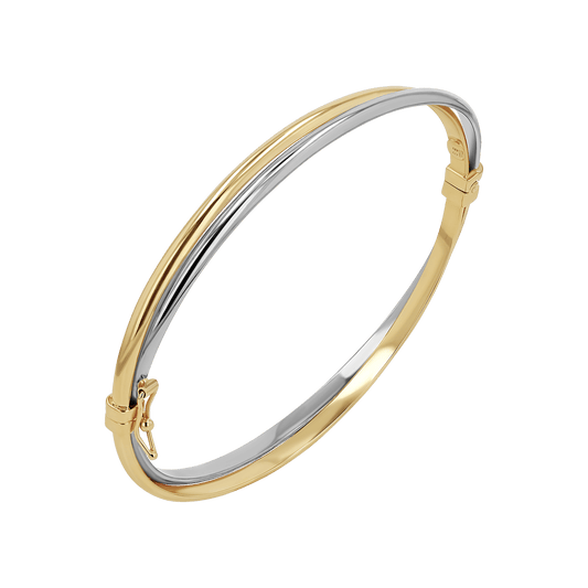 Two Tone Hinged Bangle (6mm) - Lotus Diamond