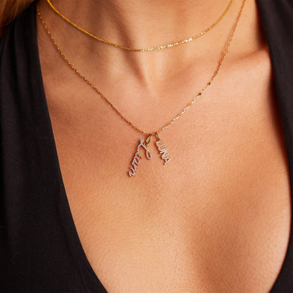 Vertical Diamond Script Name Charm - Lotus Diamond