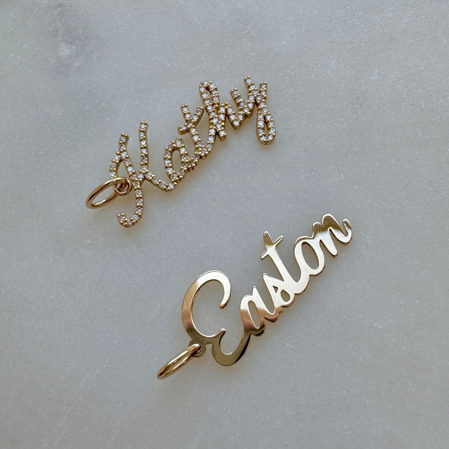 Vertical Diamond Script Name Charm - Lotus Diamond