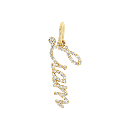 Vertical Diamond Script Name Charm - Lotus Diamond