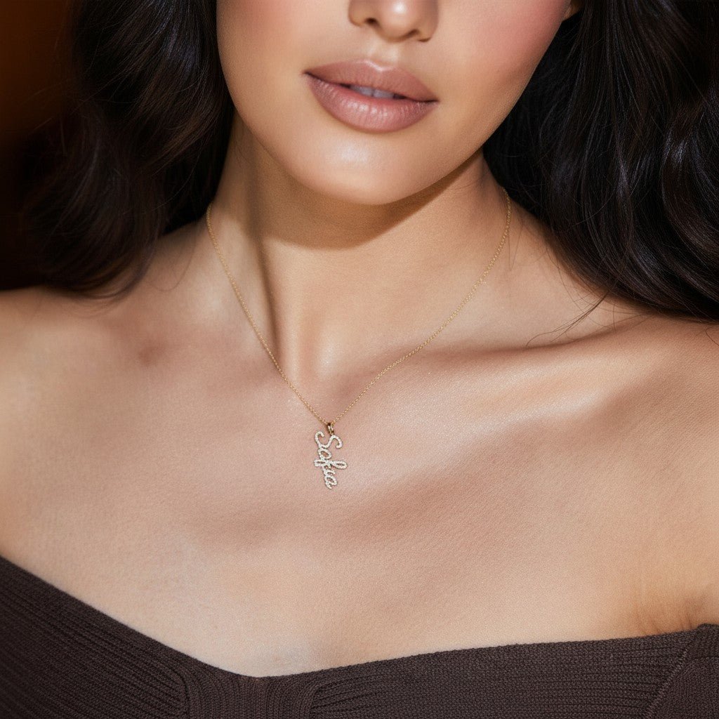 Vertical Diamond Script Name Charm - Lotus Diamond