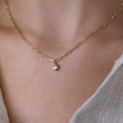Wire Paperclip Diamond Bezel Necklace - Lotus Diamond