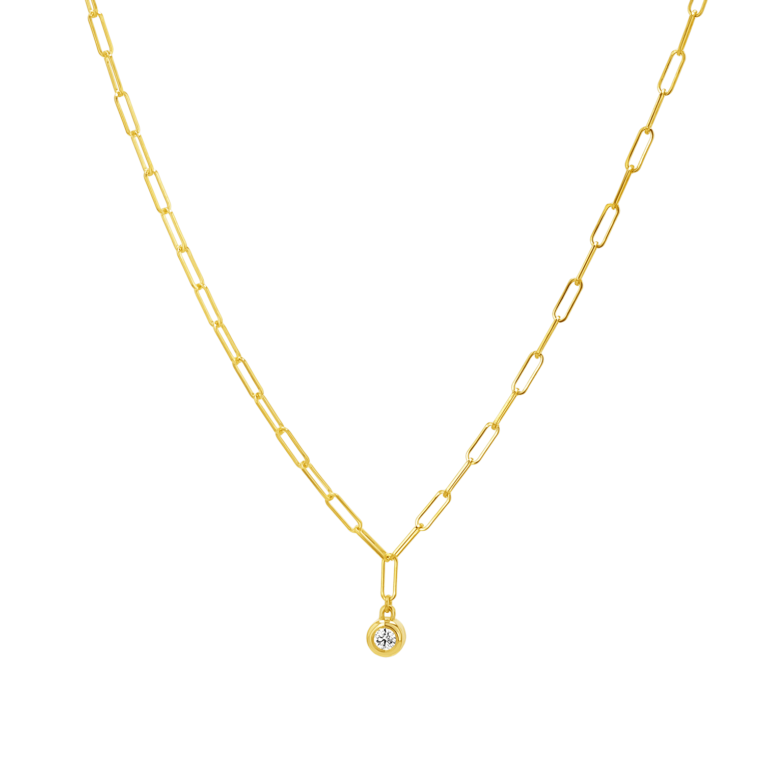 Wire Paperclip Diamond Bezel Necklace - Lotus Diamond