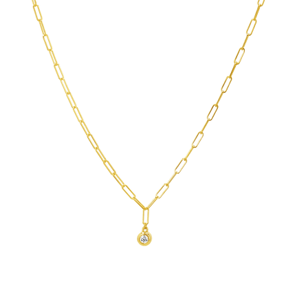 Wire Paperclip Diamond Bezel Necklace - Lotus Diamond