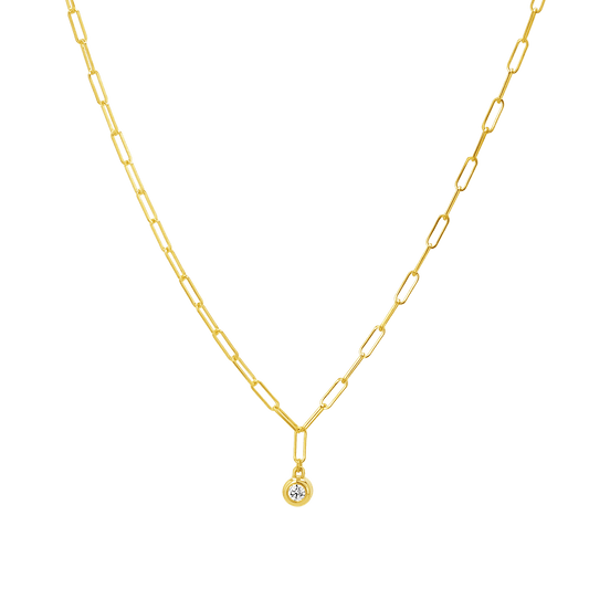 Wire Paperclip Diamond Bezel Necklace - Lotus Diamond