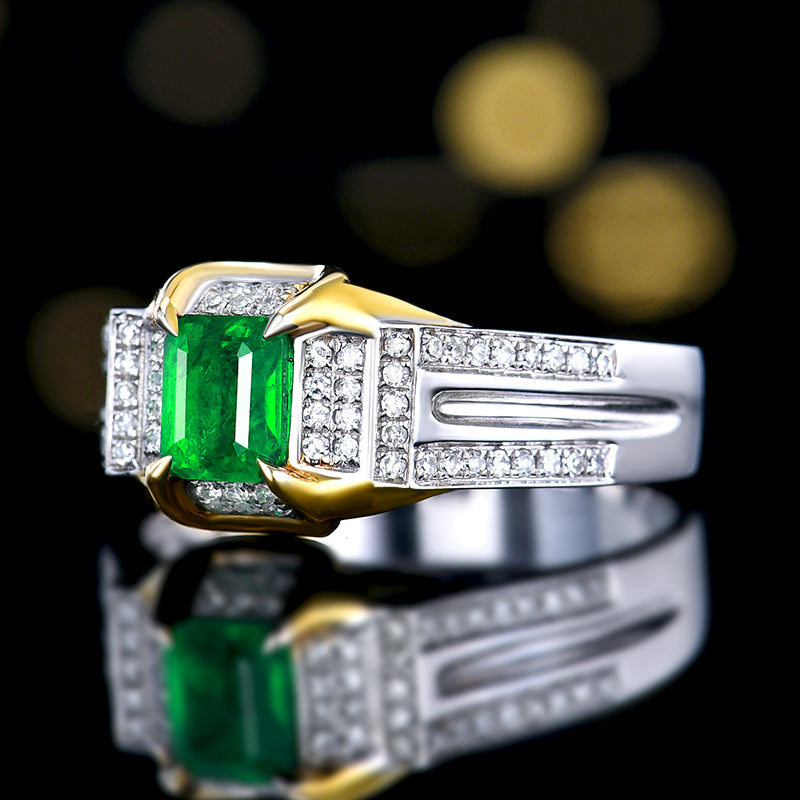 18k gold natural Vivid green emerald ring for men