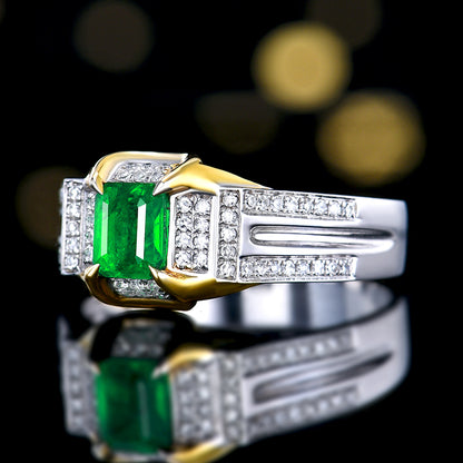 18k gold natural Vivid green emerald ring for men