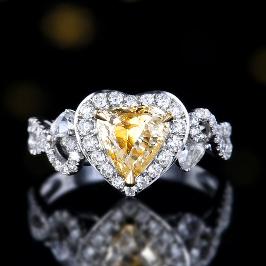 18k gold natural Sri Lanka non-burning yellow sapphire ring Super flash heart