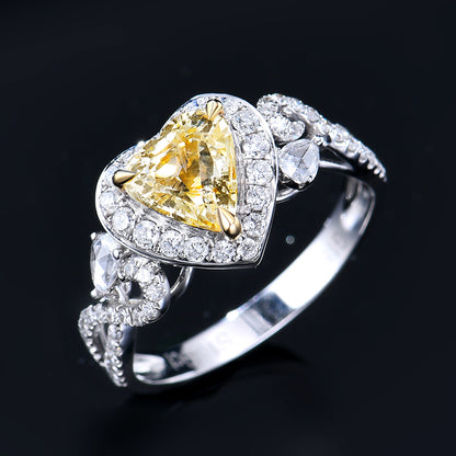 18k gold natural Sri Lanka non-burning yellow sapphire ring Super flash heart