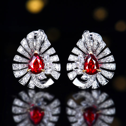 No burned pigeon Red Ruby Stud earrings - Style D