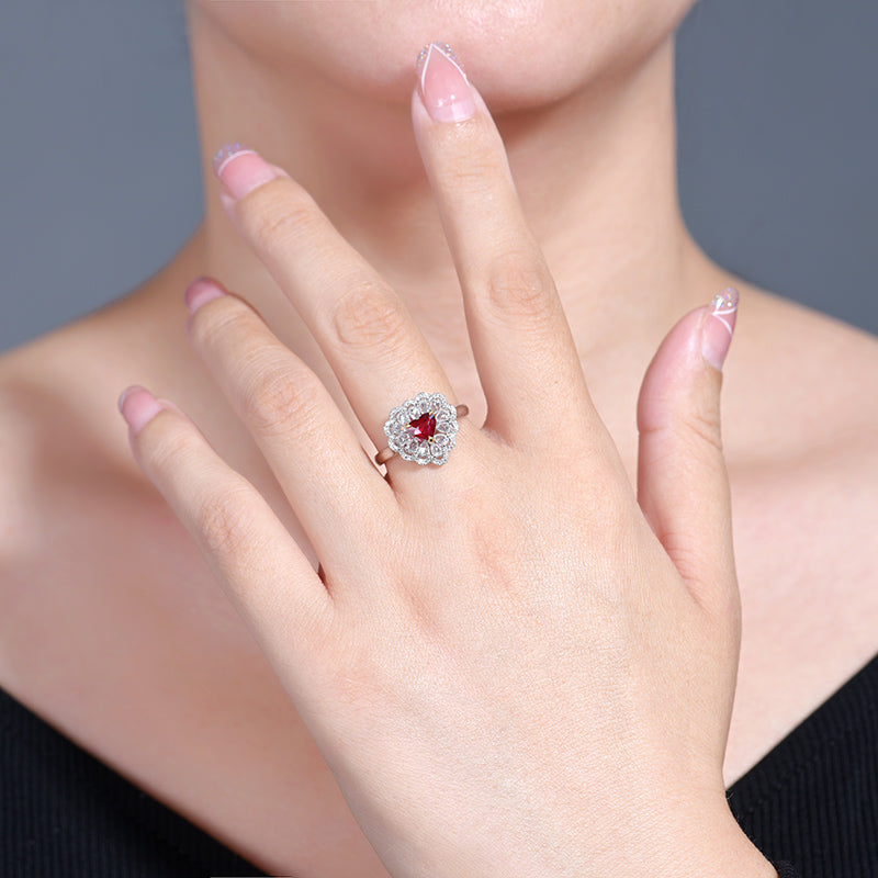 No burned pigeon Red Ruby ring Heart-shaped - Style B