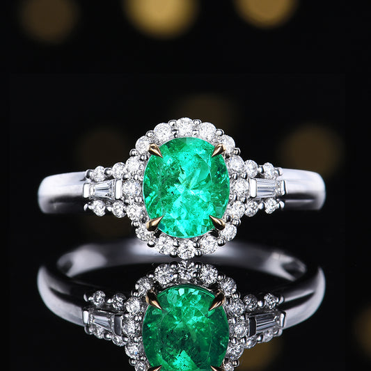 18k gold natural vivid green emerald ring