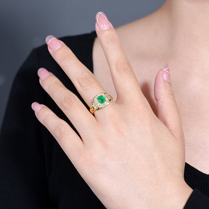 Natural Vivid Green Emerald Ring - Style B