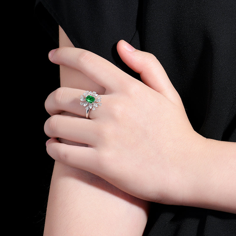 Natural Vivid Green Emerald Ring - Style J