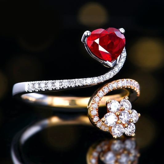 Natural pigeon red ruby ring - heart