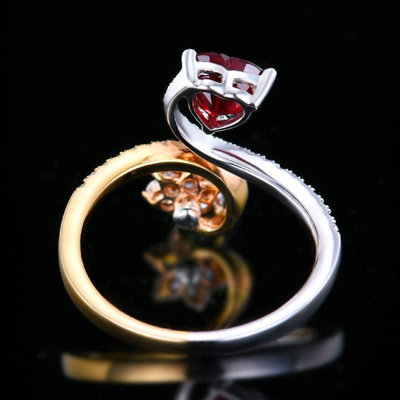 Natural pigeon red ruby ring - heart