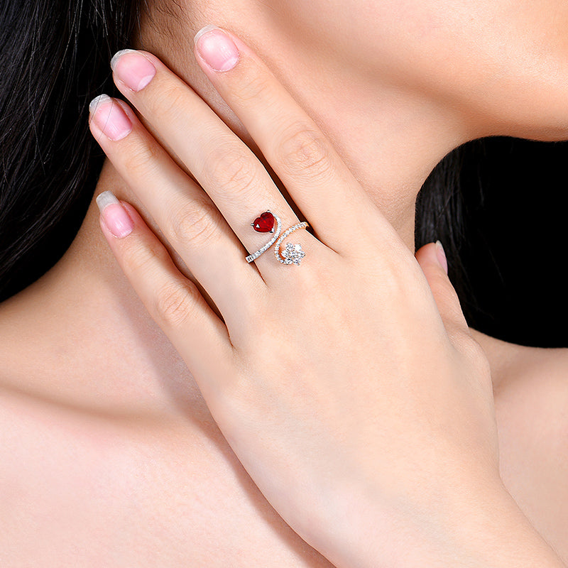 Natural pigeon red ruby ring - heart