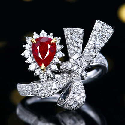 18k gold Red Ruby ring without burnt pigeon - Style D