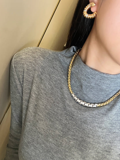 18k gold INS Street style gold chain two-tone stretch diamond necklace