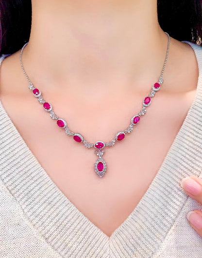 6.9ct neon pink ruby chain set