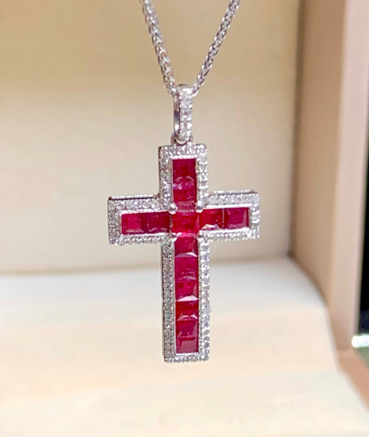 1 carat infinity ruby cross pendant