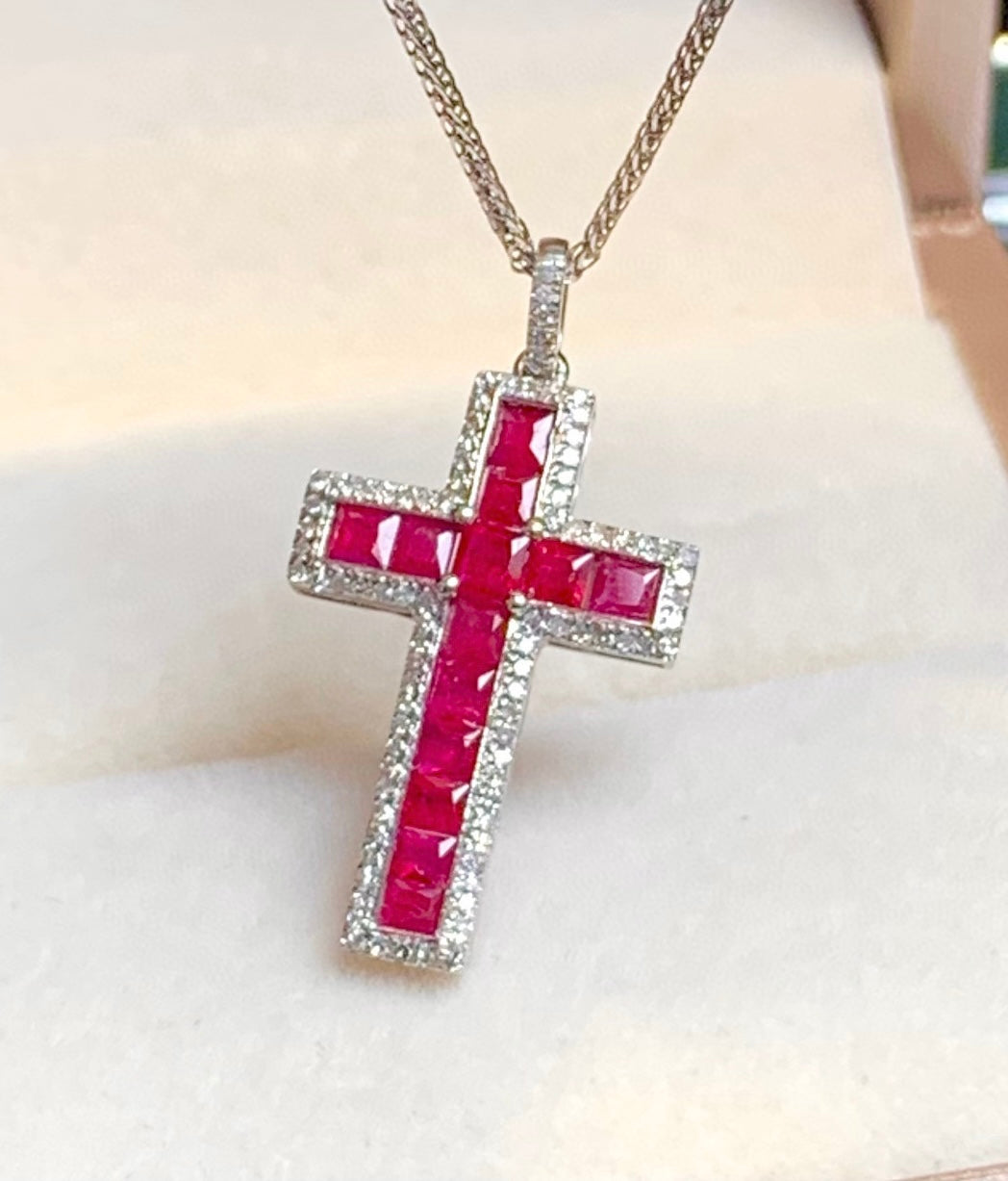 1 carat infinity ruby cross pendant