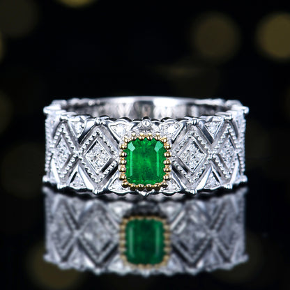 18k gold natural vivid green emerald ring