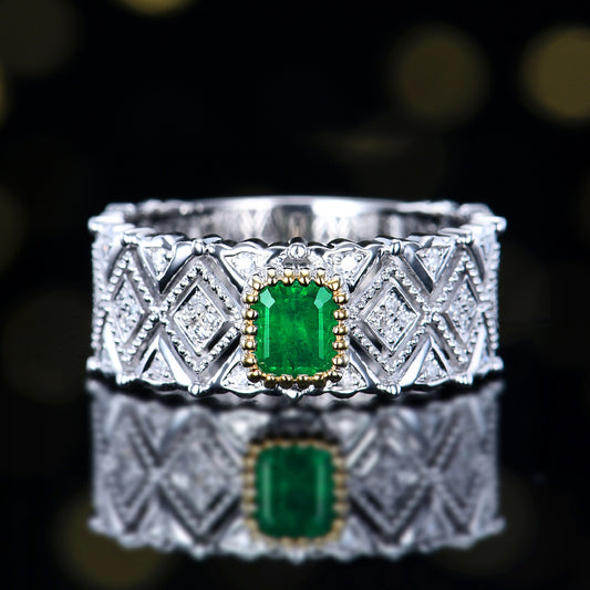 18k gold natural vivid green emerald ring