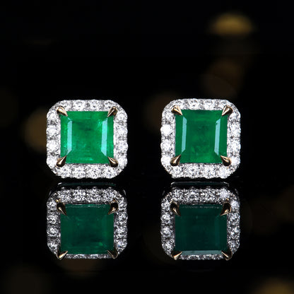 18K gold set with natural emerald earrings