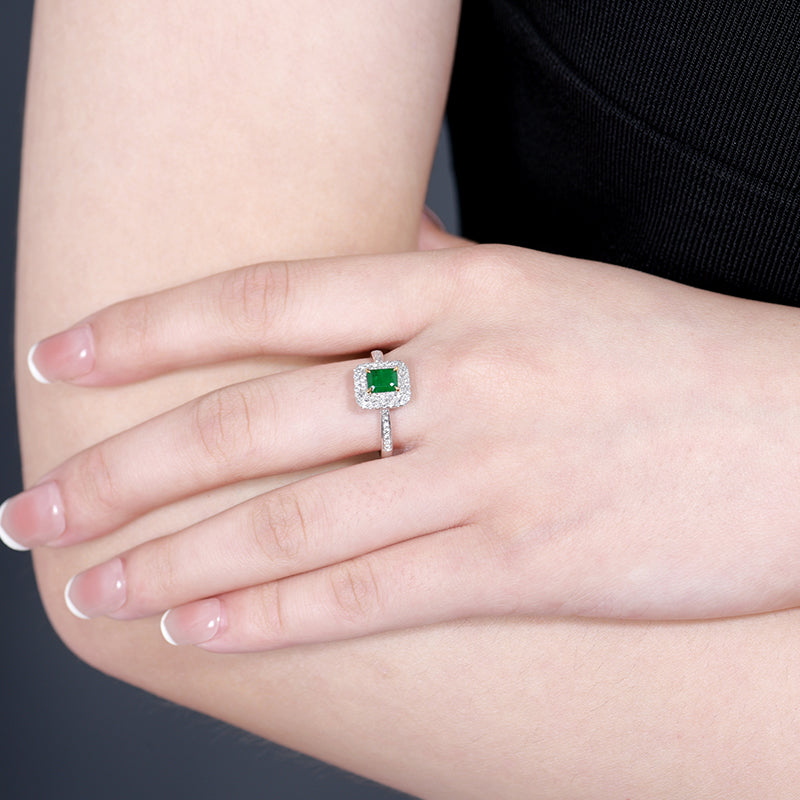 18K gold set with natural emerald ring