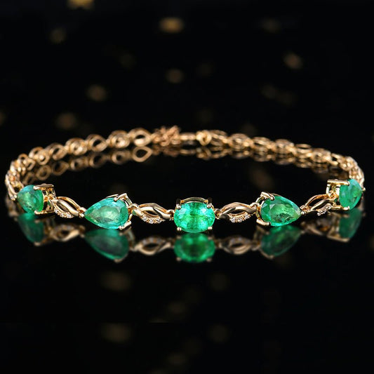 Zambia Natural Emerald Bracelet - Style B - Lotus Diamond