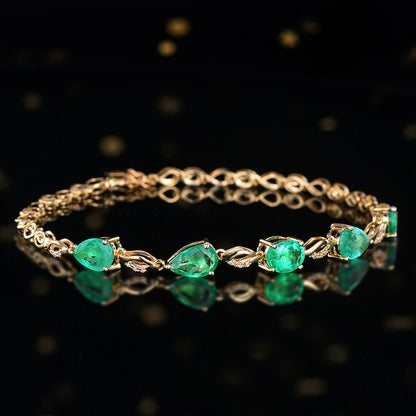 Zambia Natural Emerald Bracelet - Style B - Lotus Diamond