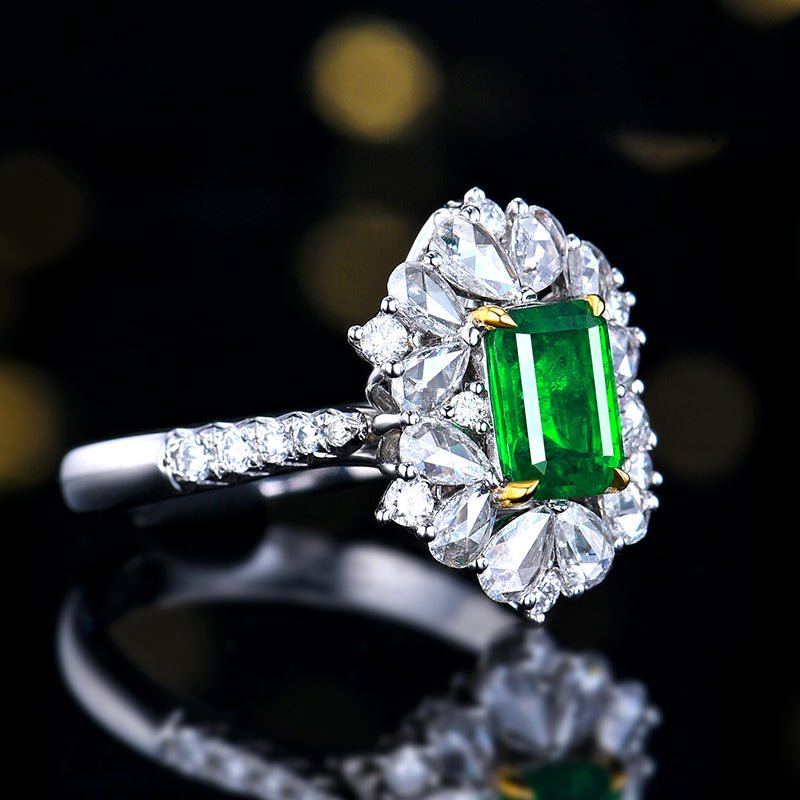 Zambia natural emerald ring/pendant, dual purpose - Lotus Diamond