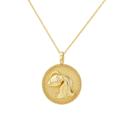 Zodiac Coin Medallion Necklace - Lotus Diamond